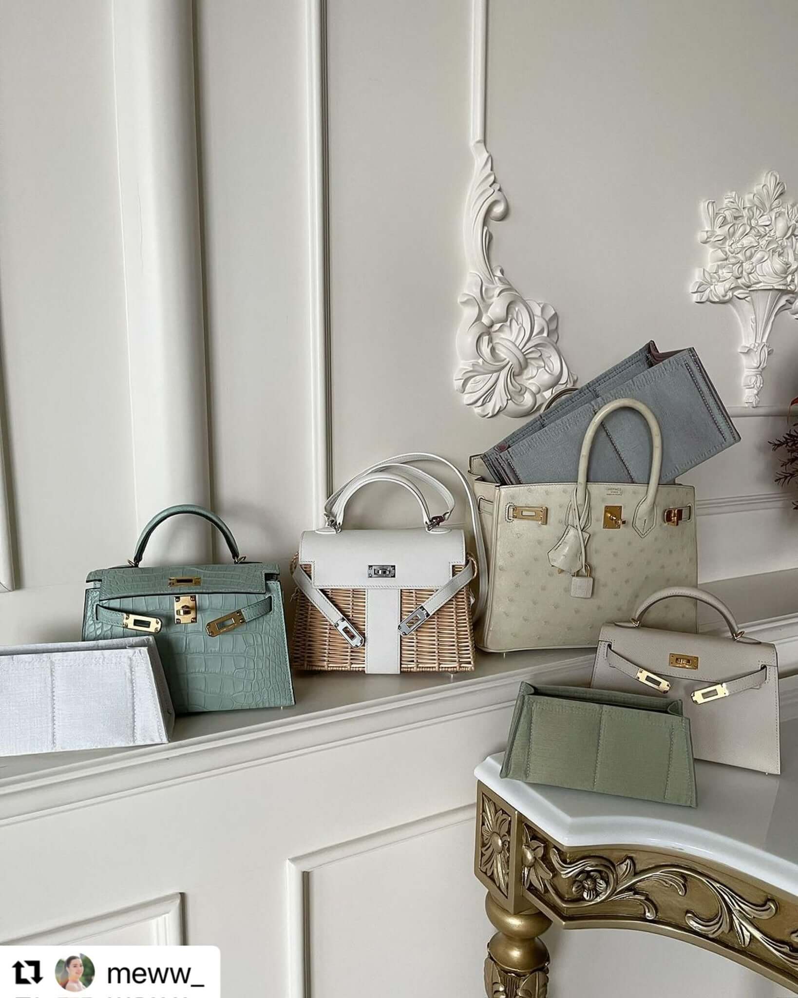 Hermes Birkin Mini Kelly Kelly Picnic premium Merandi bag insert, made of Thai silk for Hermes Goyard Louis Vuitton The Row Loro Piana
