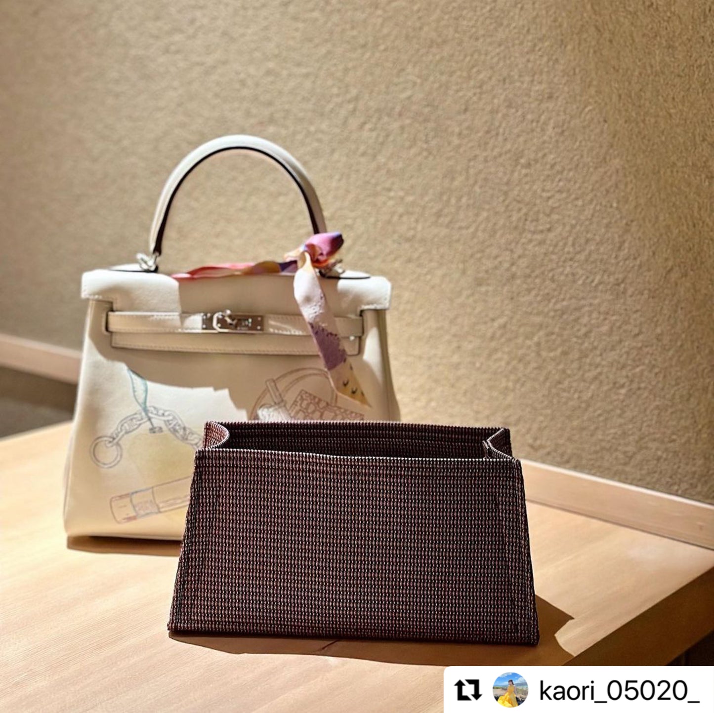 Hermes Kelly 25 premium Merandi bag insert, made of Thai silk for Hermes Goyard Louis Vuitton The Row Loro Piana