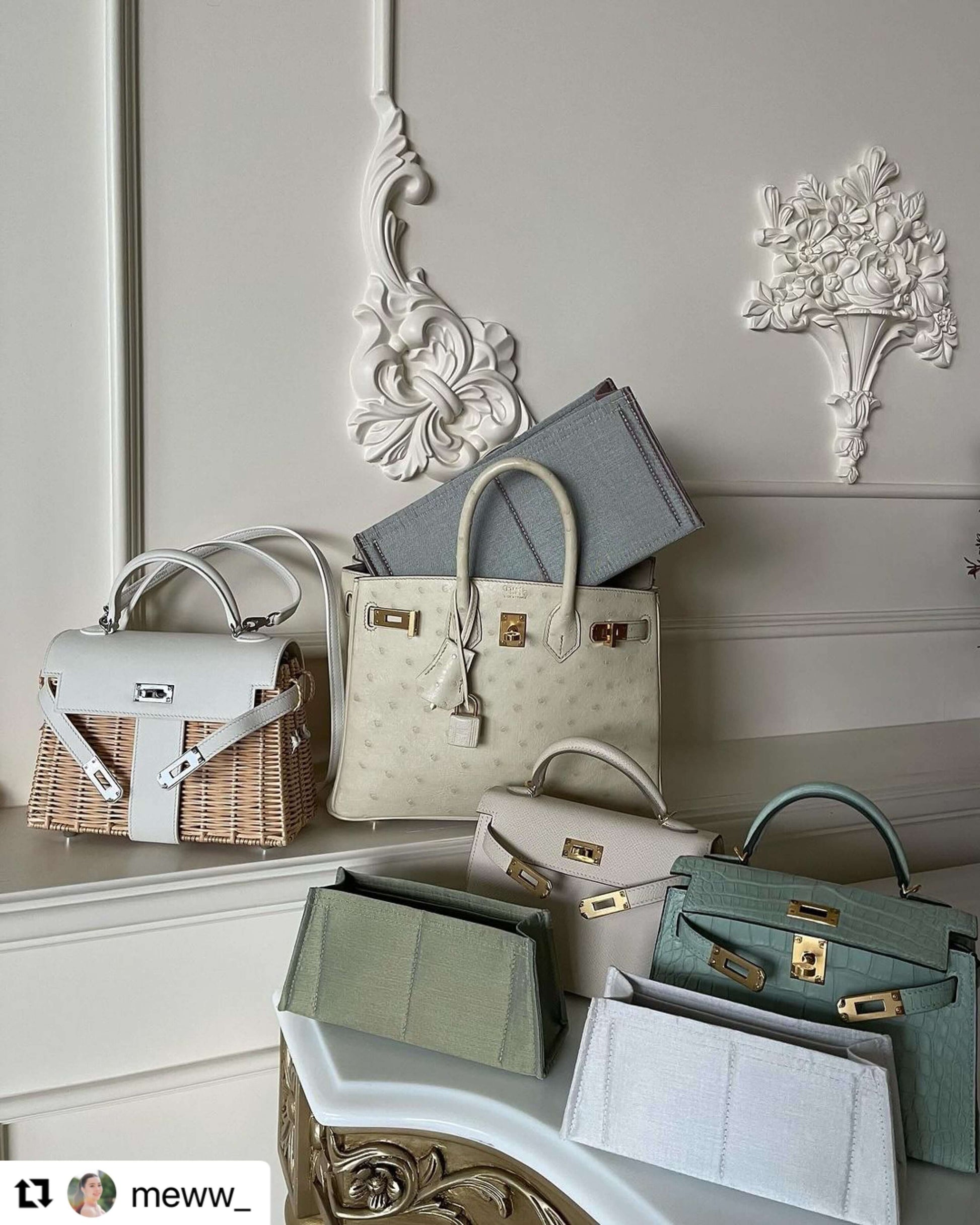 Hermes Birkin Mini Kelly Kelly Picnic premium Merandi bag insert, made of Thai silk for Hermes Goyard Louis Vuitton The Row Loro Piana