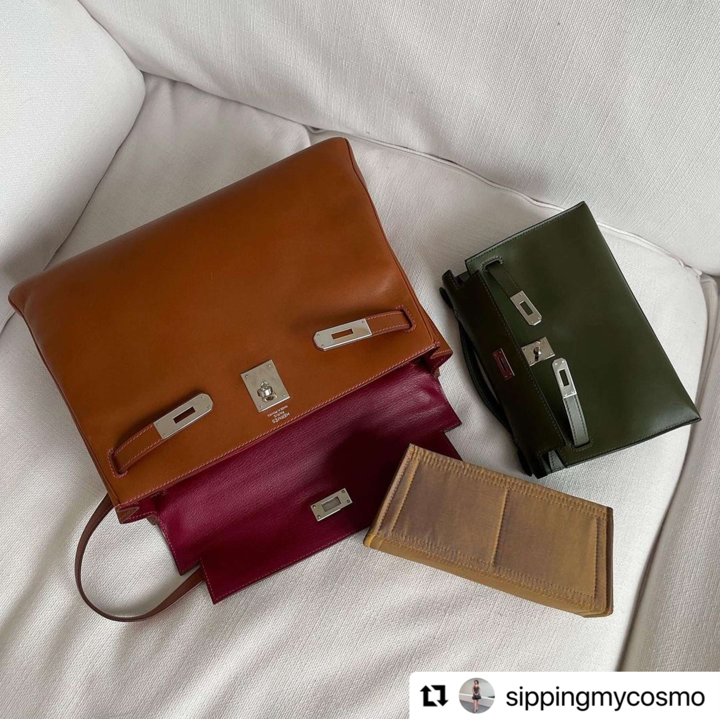 Hermes Birkin Mini Kelly 32 Kelly Pochette premium Merandi bag insert, made of Thai silk for Hermes Goyard Louis Vuitton The Row Loro Piana