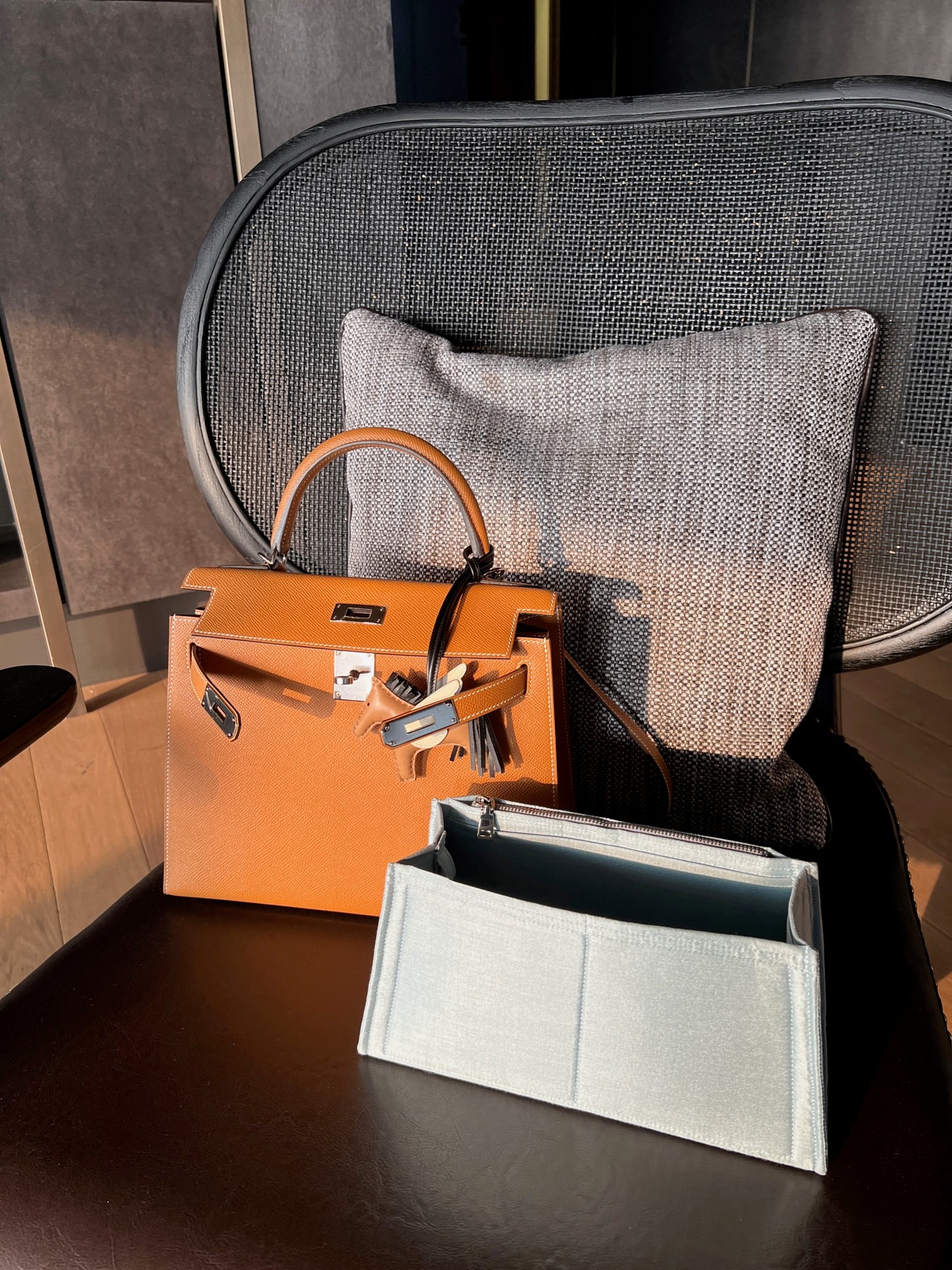 Hermes Kelly 28 premium Merandi bag insert, made of Thai silk for Hermes Goyard Louis Vuitton The Row Loro Piana