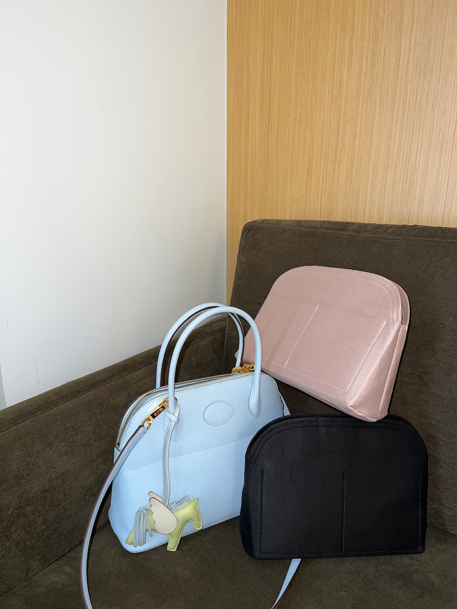 Hermes Bolide 25 Silk bag organizer for luxury handbags. Hermes, The Row, Chanel, Loro Piana, LV, Dior