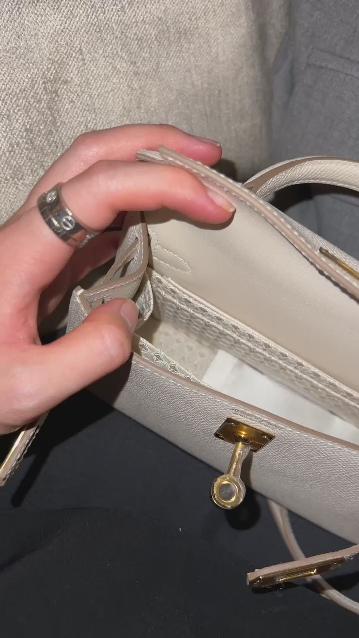 Bag insert for Hermes Mini Kelly 20 Silk bag organizer for luxury handbags. Hermes, The Row, Chanel, Loro Piana, LV, Dior